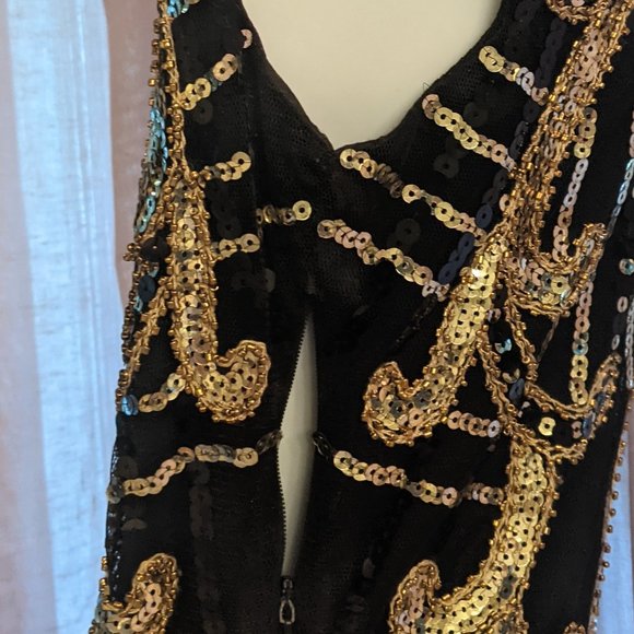 VIJIV 1920s Vintage Inspired Sequin Embellished Fringe Long Gatsby Flapper Dress - Picture 11 of 13